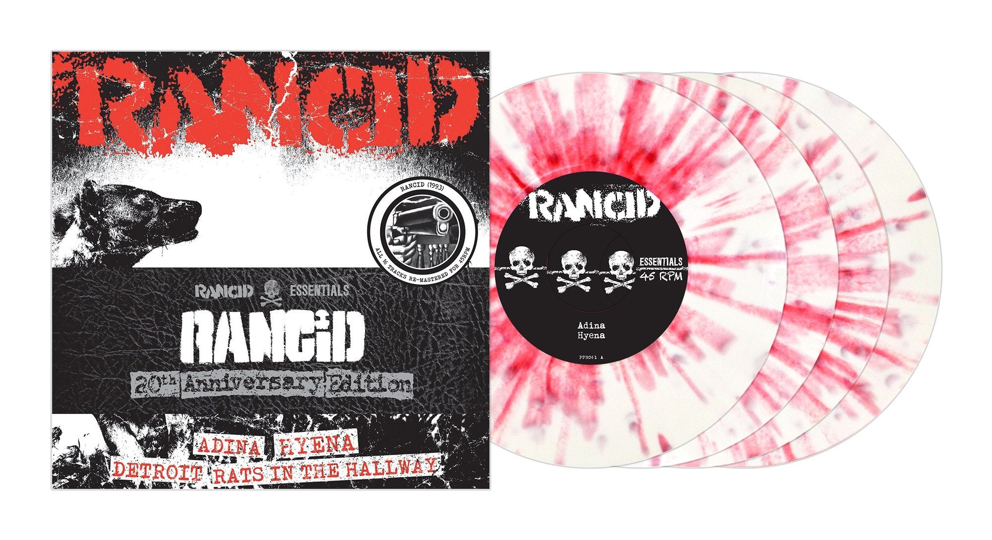 RANCID ‘RANCID’ (1993) 4×7″ SINGLES (White & Red Splatter Vinyl) record cover