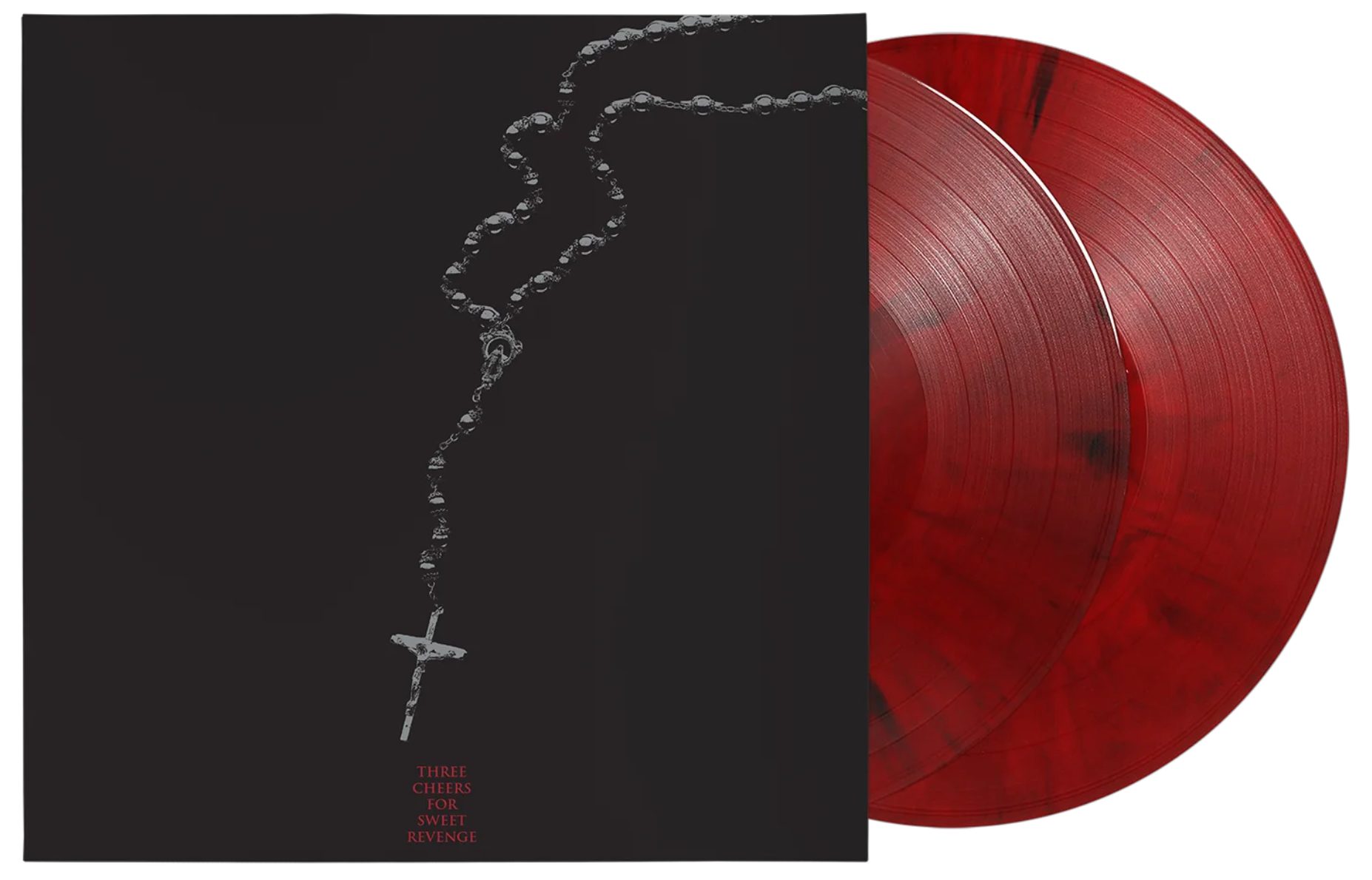 MY CHEMICAL ROMANCE ‘THREE CHEERS FOR SWEET REVENGE’ DELUXE EDITION 2LP (Red & Black Marble Vinyl) record cover
