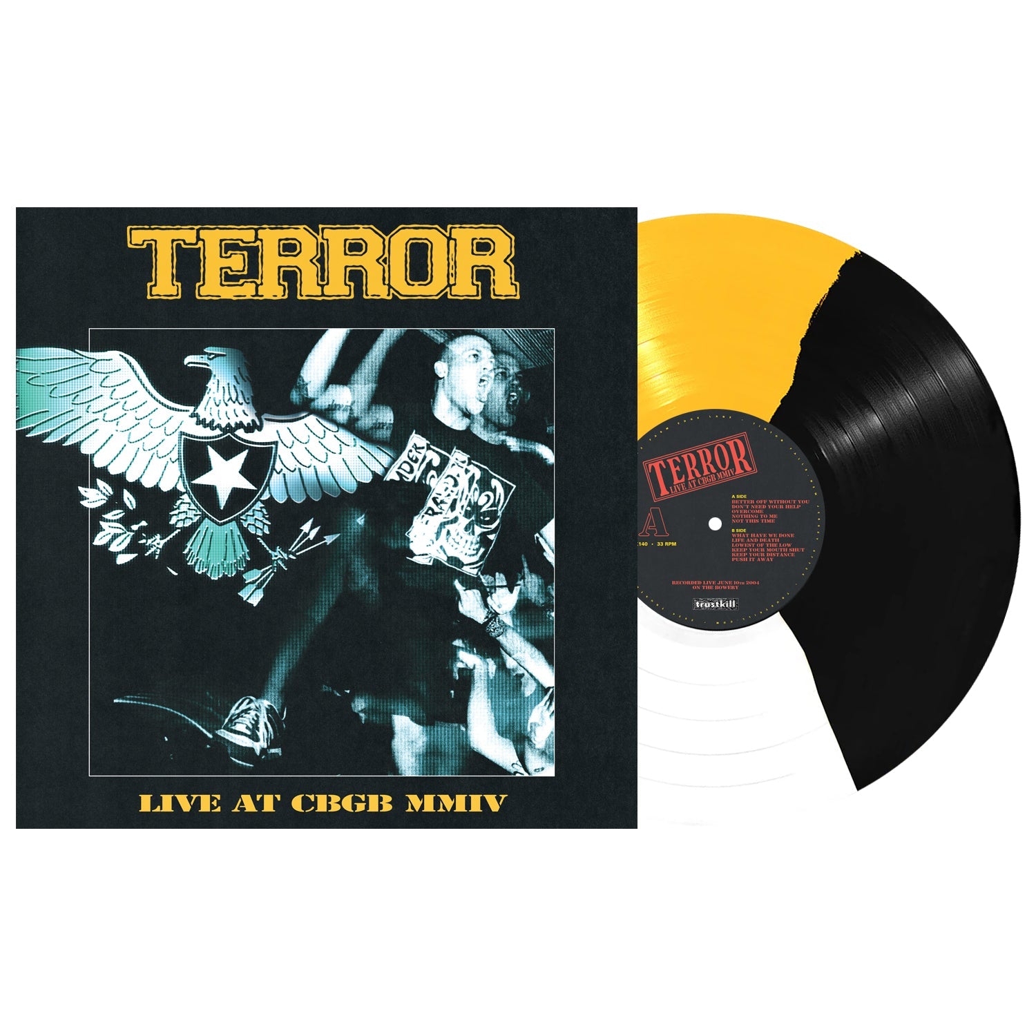 TERROR ‘LIVE AT CBGB 2004’ LP (Limited Edition – Only 600 made, Black, White & Yellow 3-Way Split Vinyl) record cover