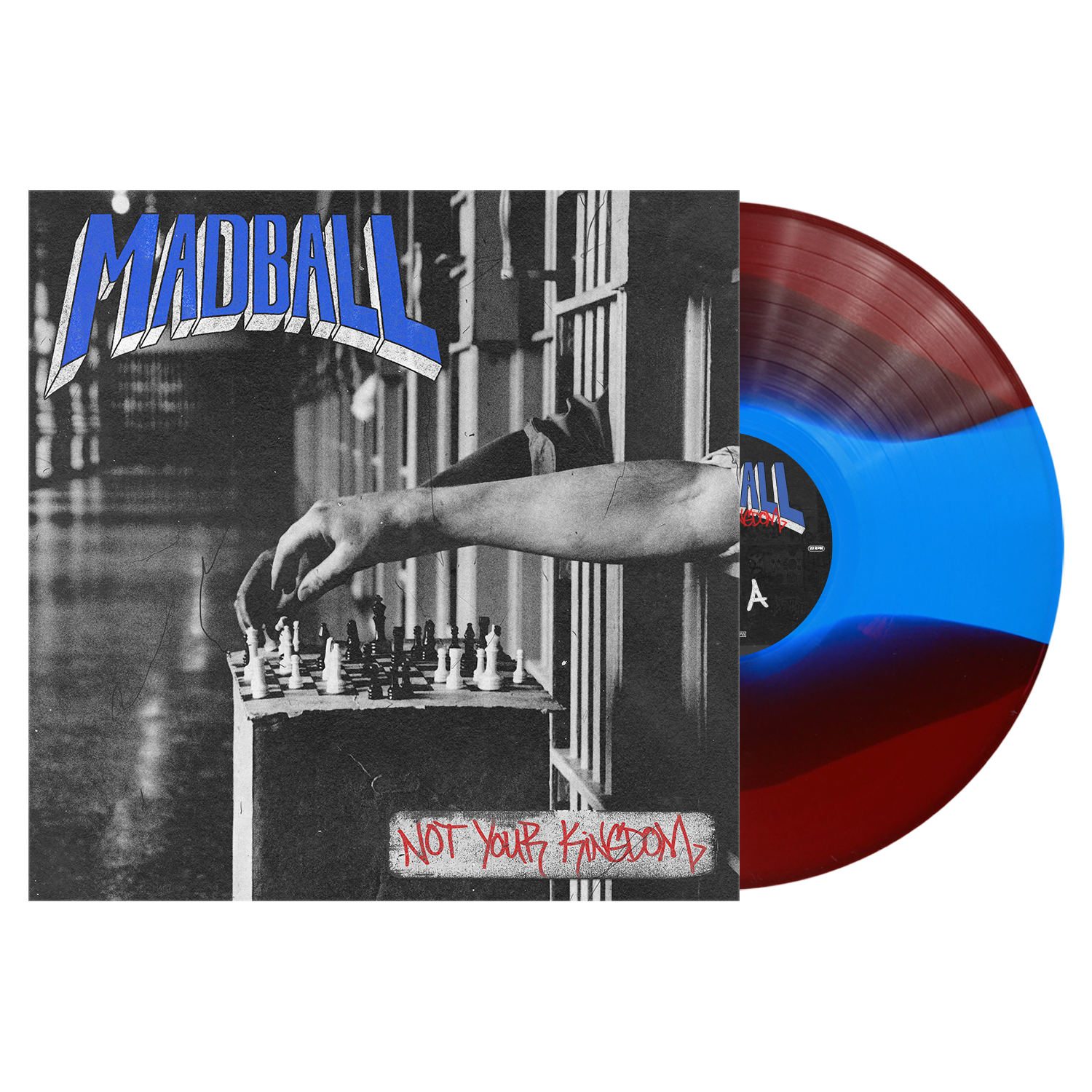 MADBALL ‘NOT YOUR KINGDOM’ LP (Exclusive – Limited to 200, Oxblood & Sky Blue Split Vinyl) record cover